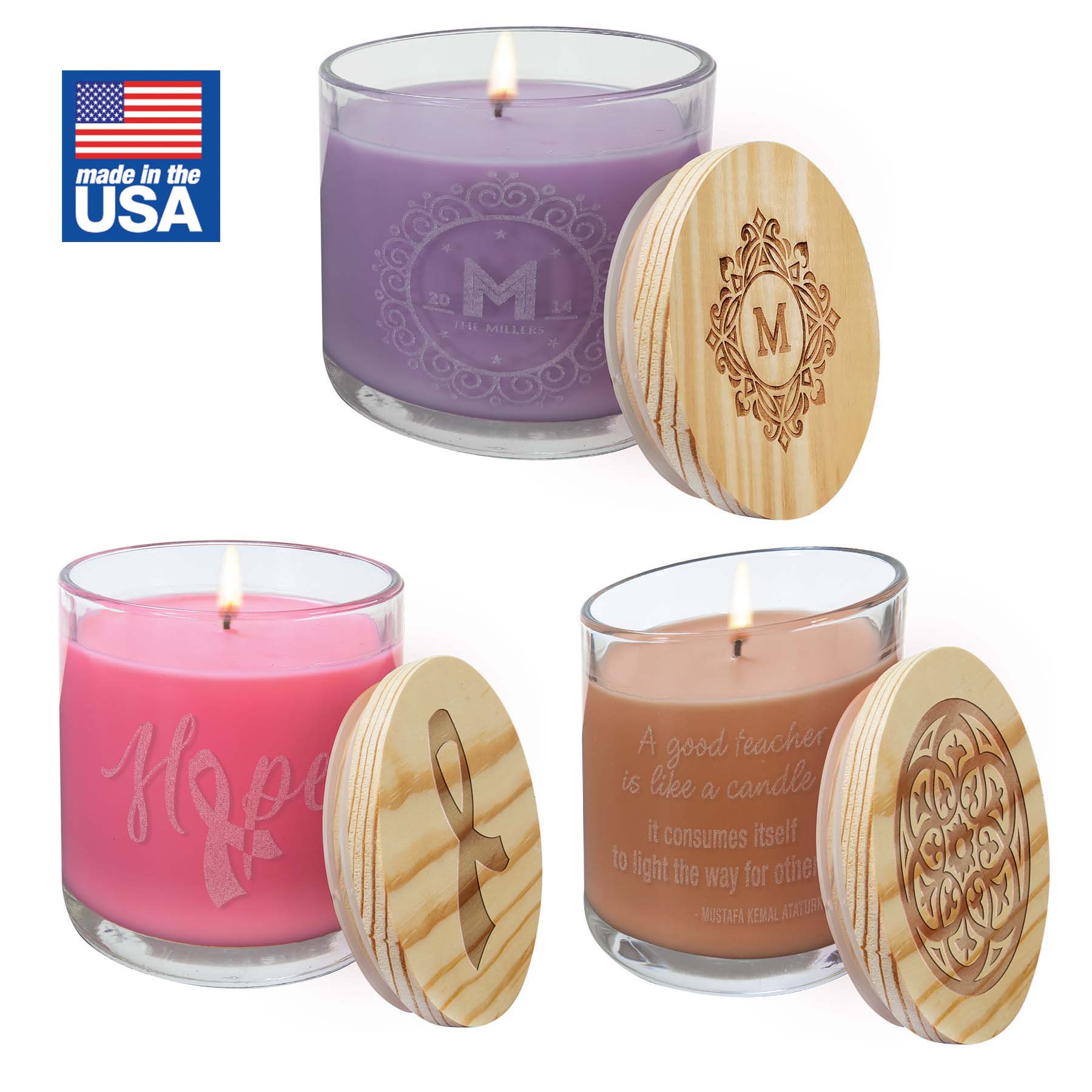 14 OZ. Candle in a Glass Holder with Wood Lid (Made in the USA) 2