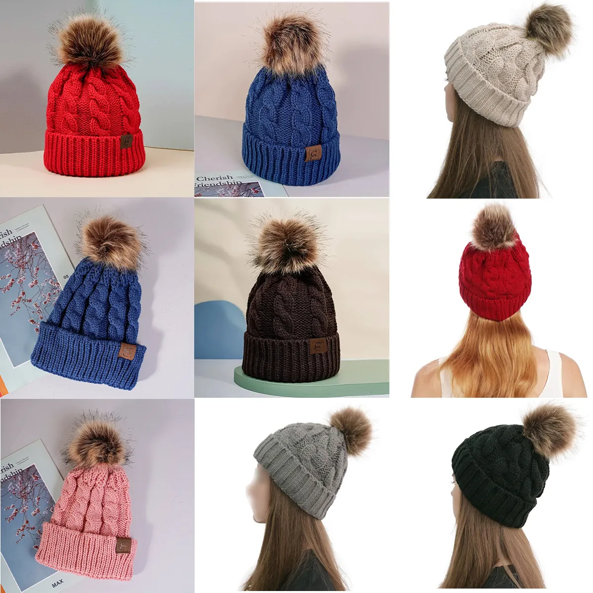 Women Winter Pompom Beanie Hat with Warm Fleece Lined 6