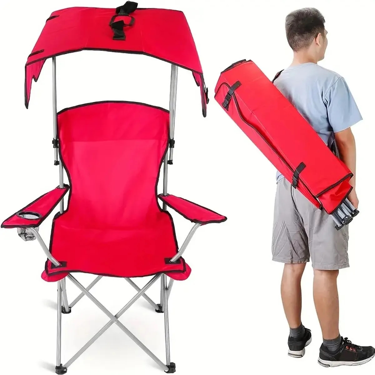 Folding Camp Chairs with Shade Canopy Recliner Support 2