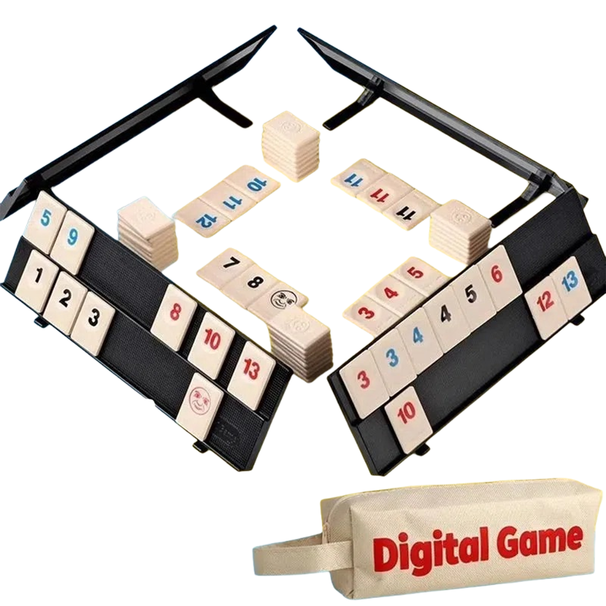 Tile Rummy Set With Racks And Storage Bag 8.7" x 2.4" x 2.8" 2