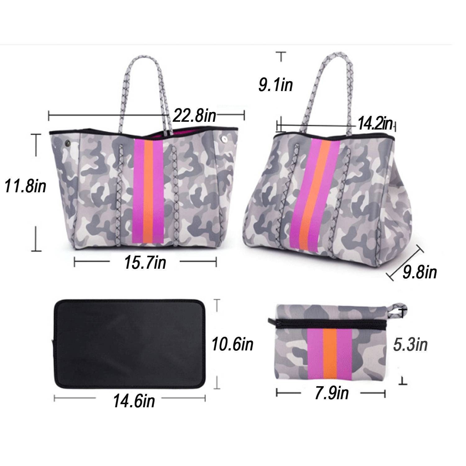 Women's Neoprene Tote Bag w/ Pocket for Beach Travel 1