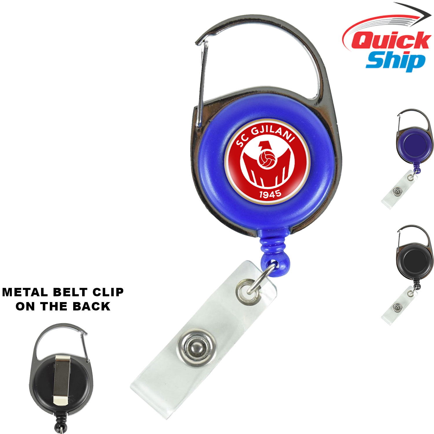 Quick Ship Full Color Retractable Carabiner Badge Reel with Belt Clip 2