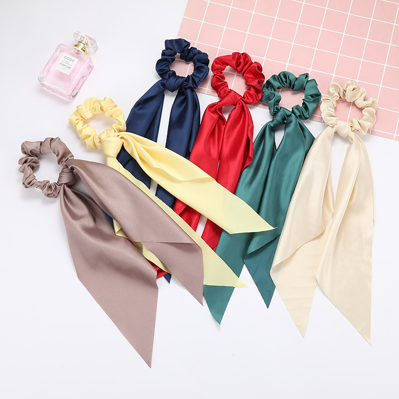 Fashion Bow Satin Long Ribbon Ponytail Scarf Hair Tie Scrunc 2