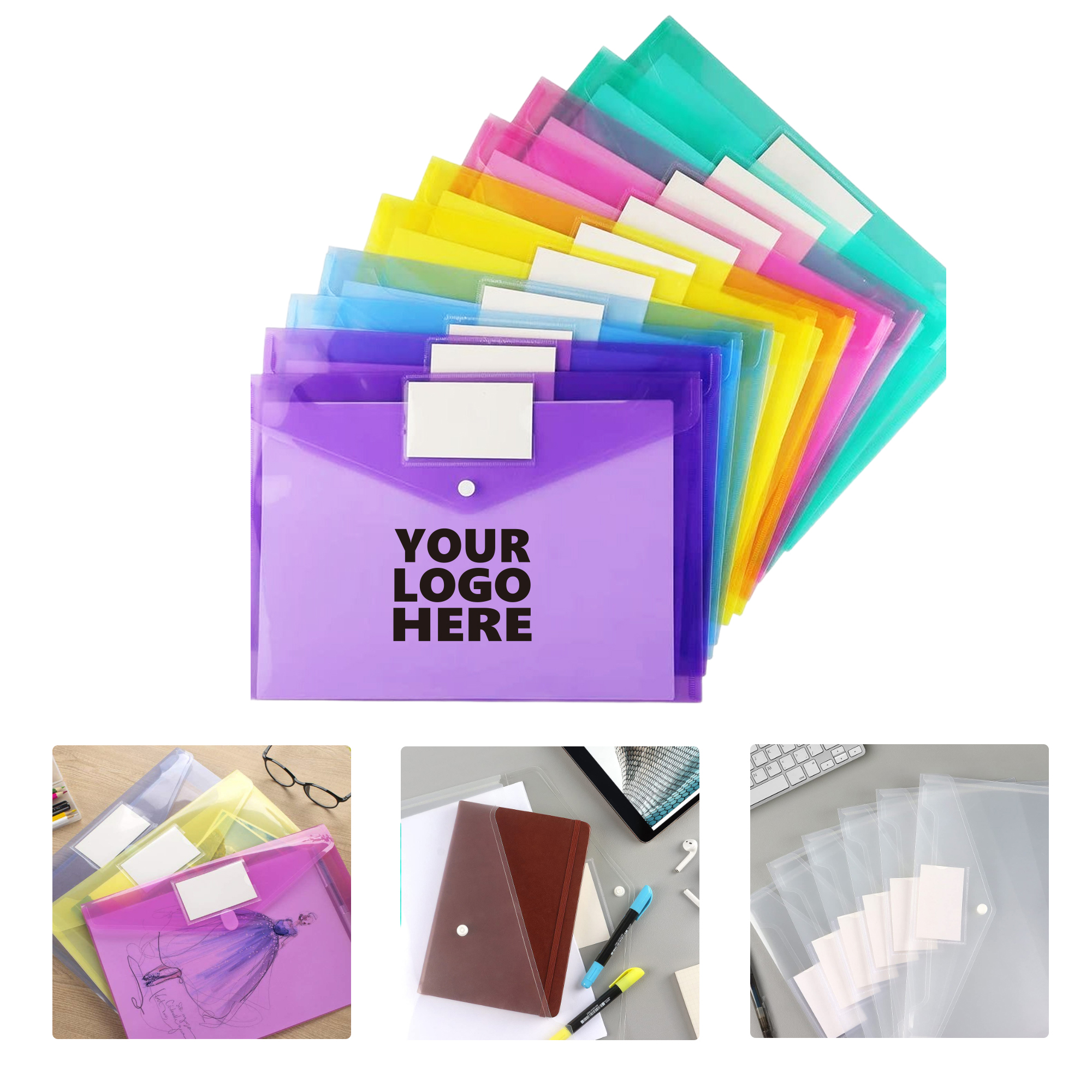MOQ50 Snap Button File Bags Colorful Plastic Document Folders 2