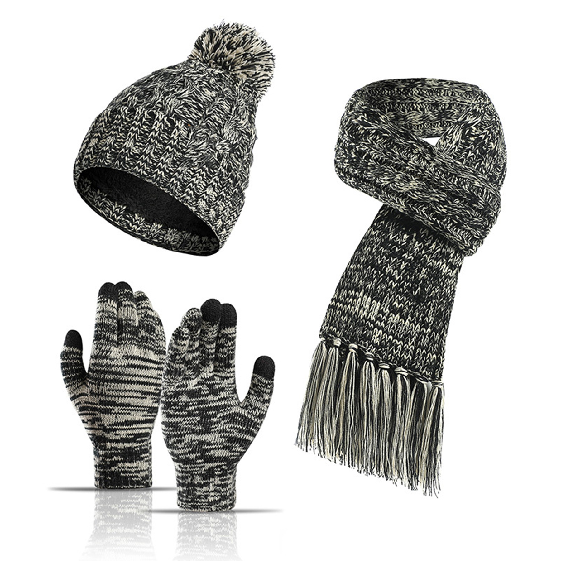 3 in 1 Pom Pom Hat Long Scarf and Touch Screen Gloves 2