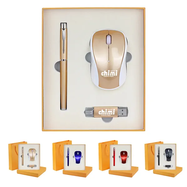 Wireless Mouse , pen and usb drive gift set.