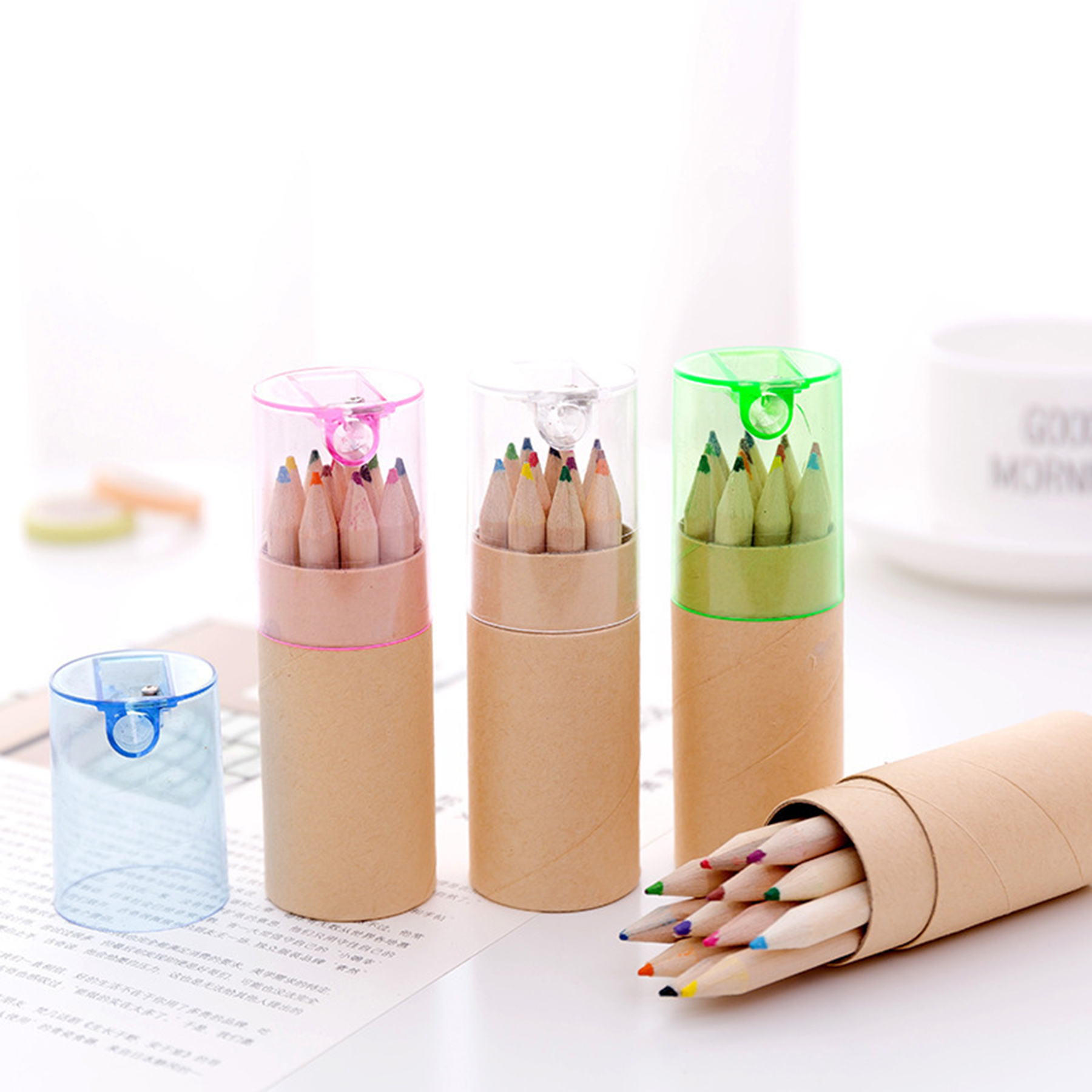 12 Piece Colored Pencils Tube With Pencil Sharpener 1