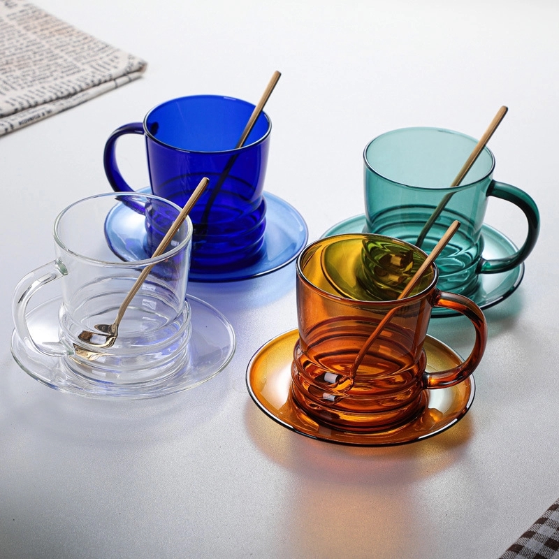 Custom 10 OZ. Glass Tea Cup Coffee Mug with Saucer Set 11