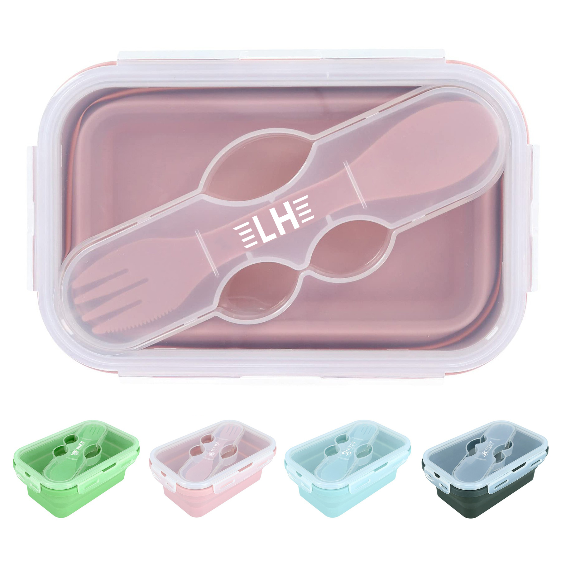 Collapsible Silicone Lunch Box with Cutlery Set 4