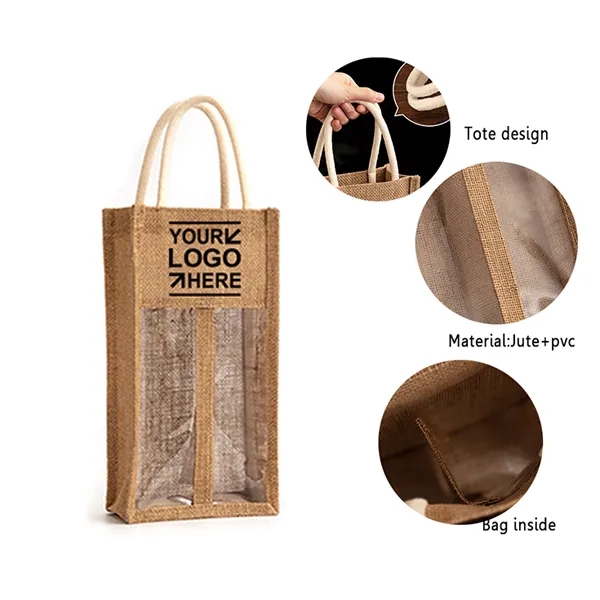Custom 2 Bottle Burlap Tote bag, custom tote bag with logo imprint 2