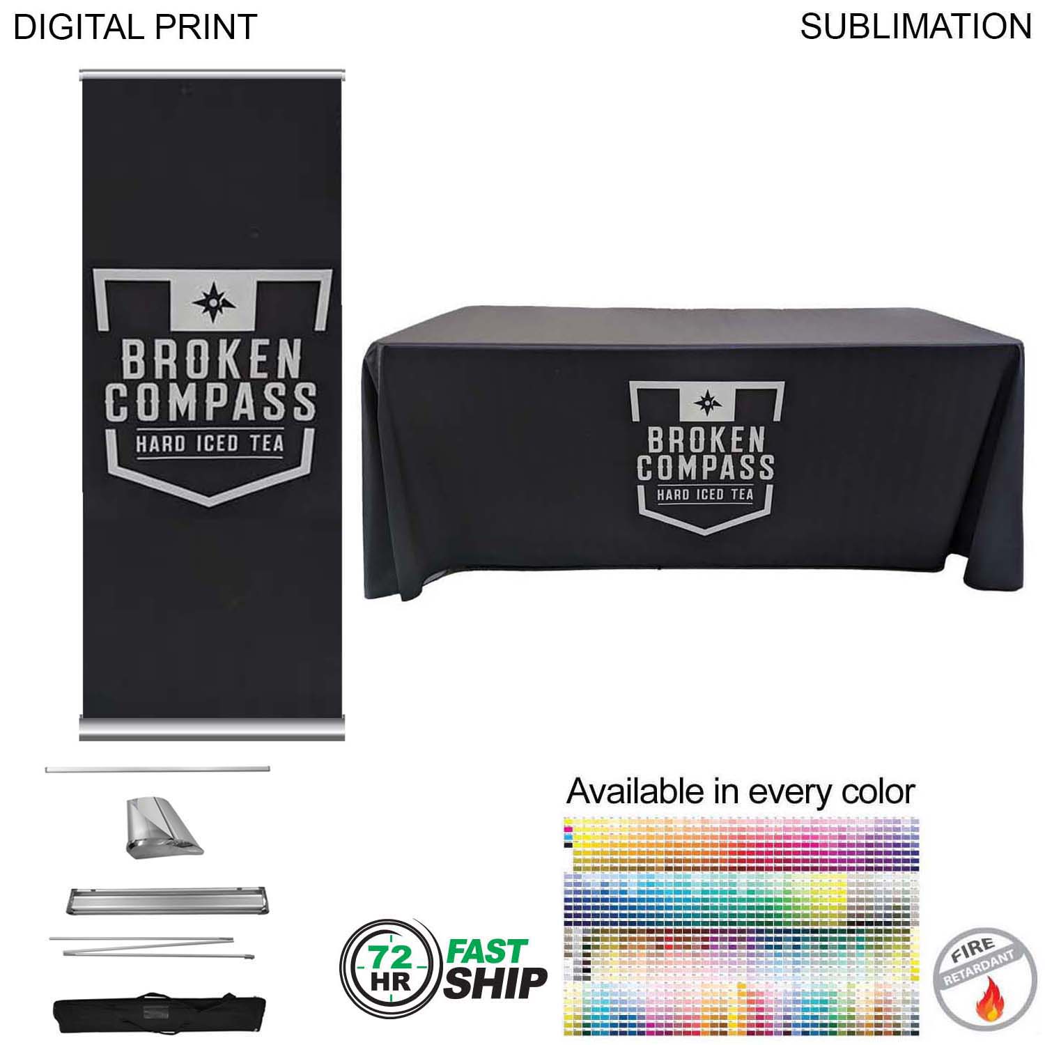 72 Hr Fast Ship- Deluxe Tradeshow Package, Deluxe Retractable Banner + Premium Sublimated tablecloth 4