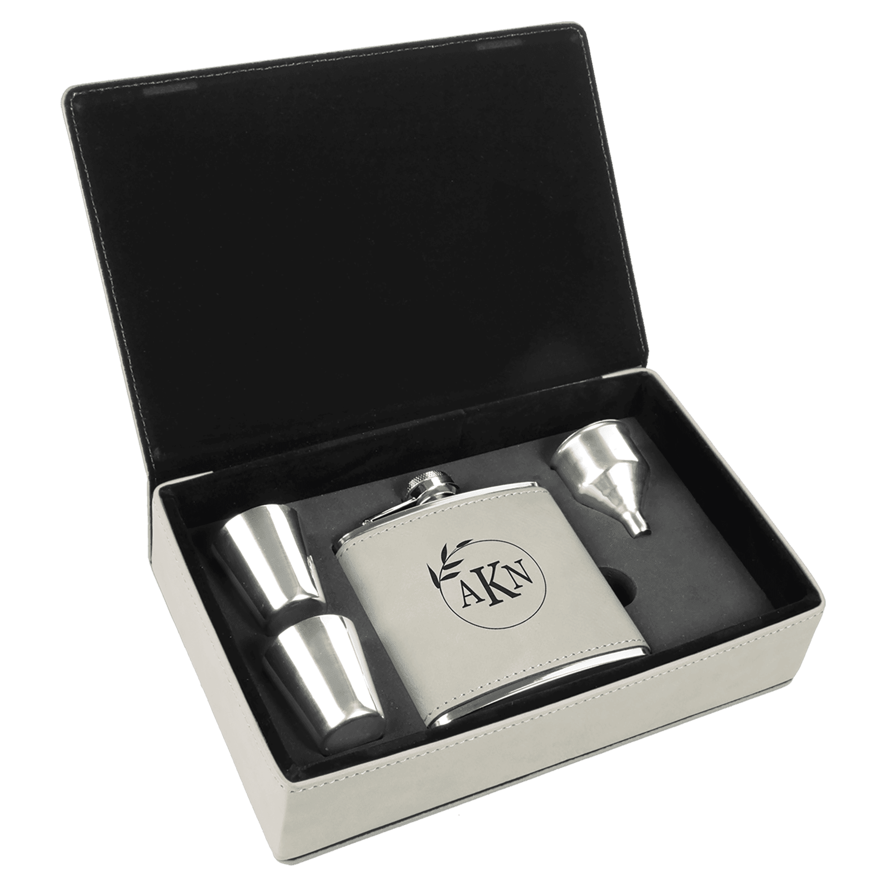 6 oz. White Leatherette Flask Gift Set 2