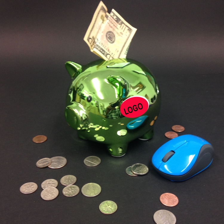 6" Green Metallic Plating Ceramic Piggy Bank 2