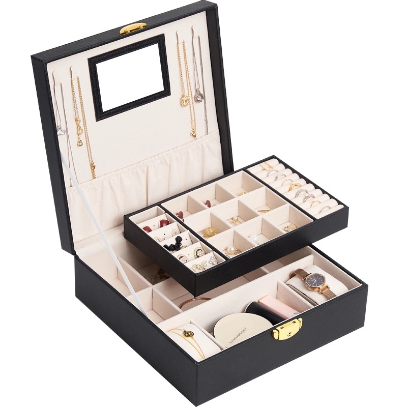 Custom 2-Layer Jewelry Organizer Box with Mirror & Lock 4