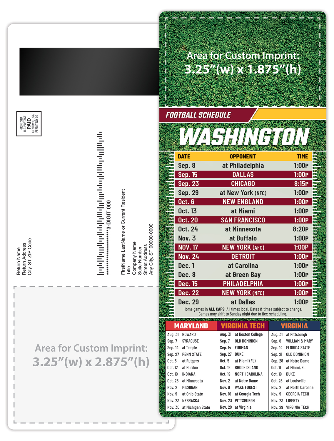 Football Schedule Laminated Card/Postcard with Magnet Strip 3.5x8.5 - 14 pt. 4