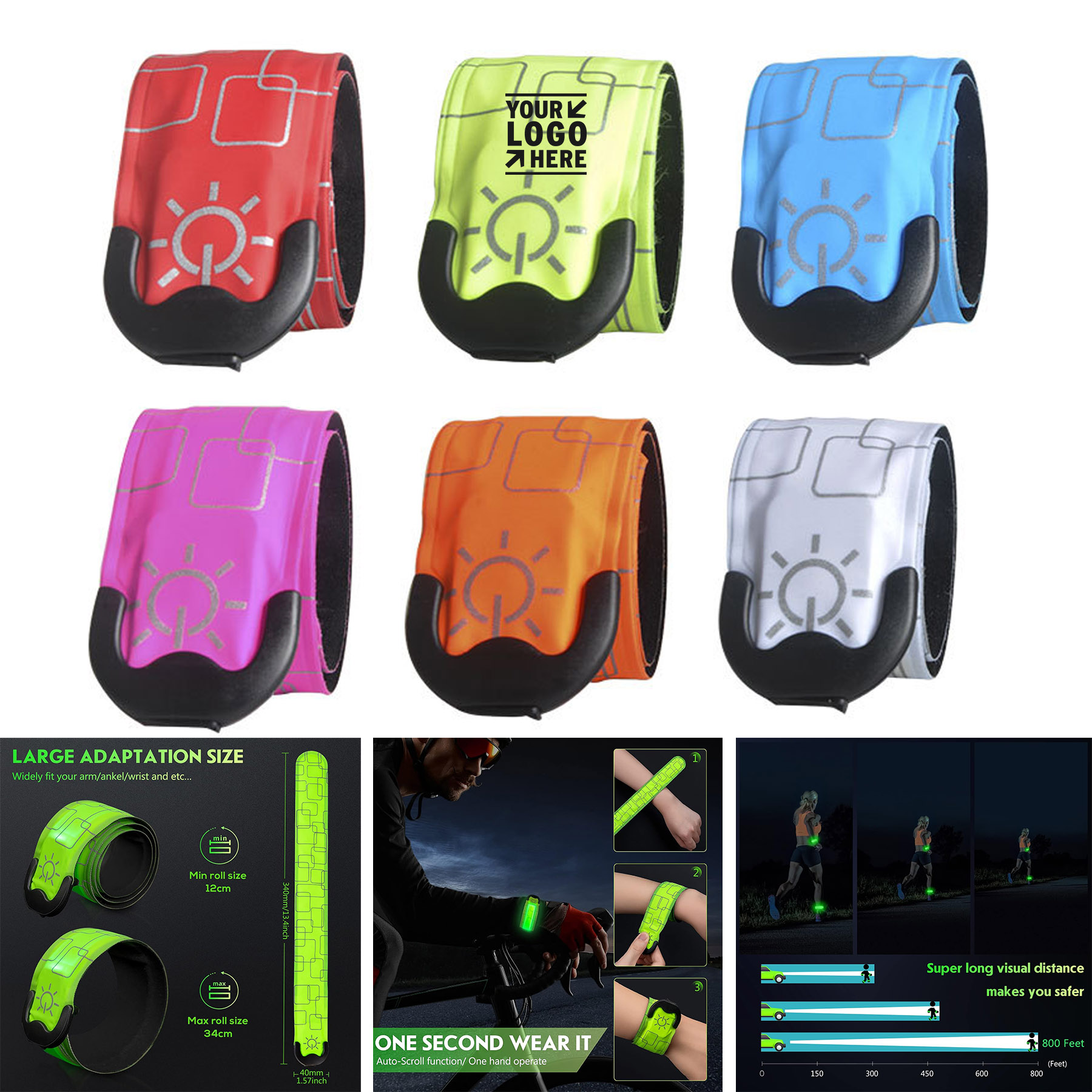 Men Women 2 Pack High Visibility Reflective Running Walking At Night Rechargeable LED Armband
