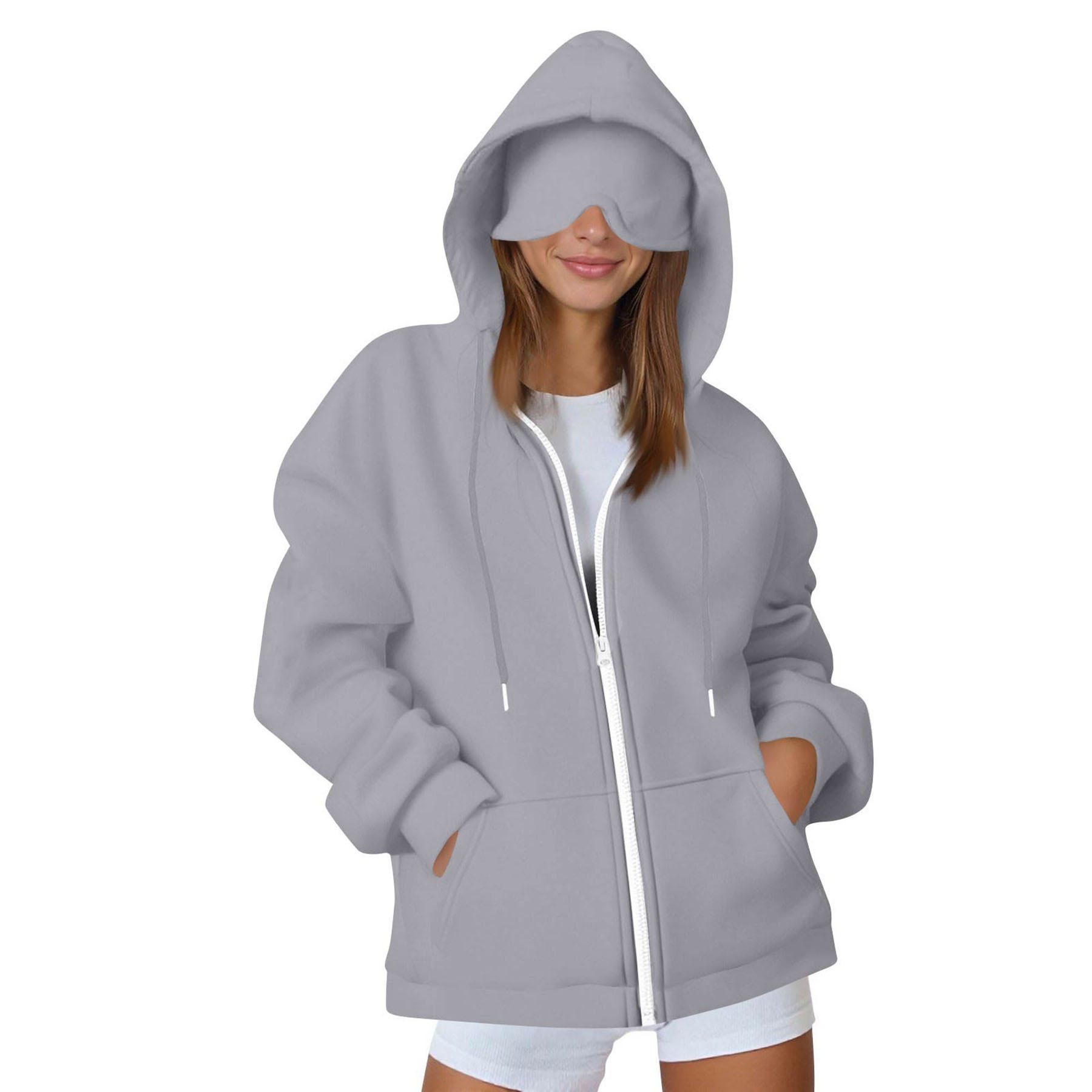 Womens Zippered Hoodie with Eye Mask 3