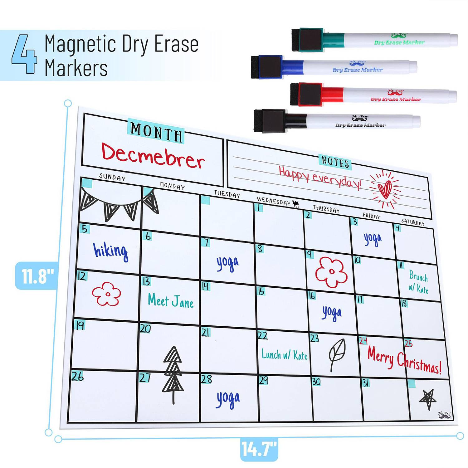 PVC Magnetic Reusable Fridge Whiteboard Calendar w/4 Markers 9