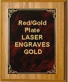 6" x 8" Oak Finish Plaque with a Red/Gold Aluminum High Relief Plate 2