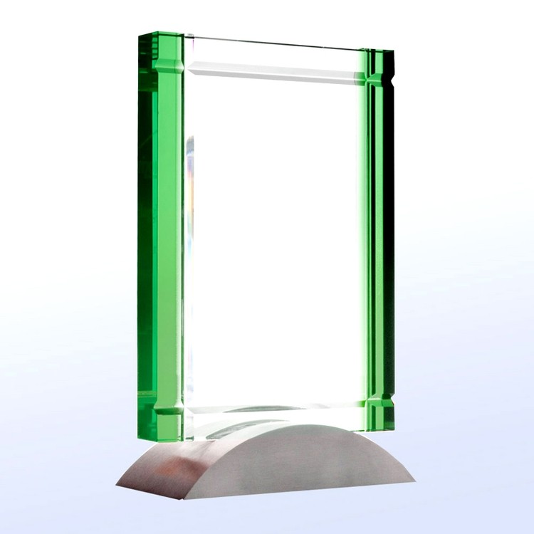 Green Deco Optical Crystal Award w/ Aluminum Base 2