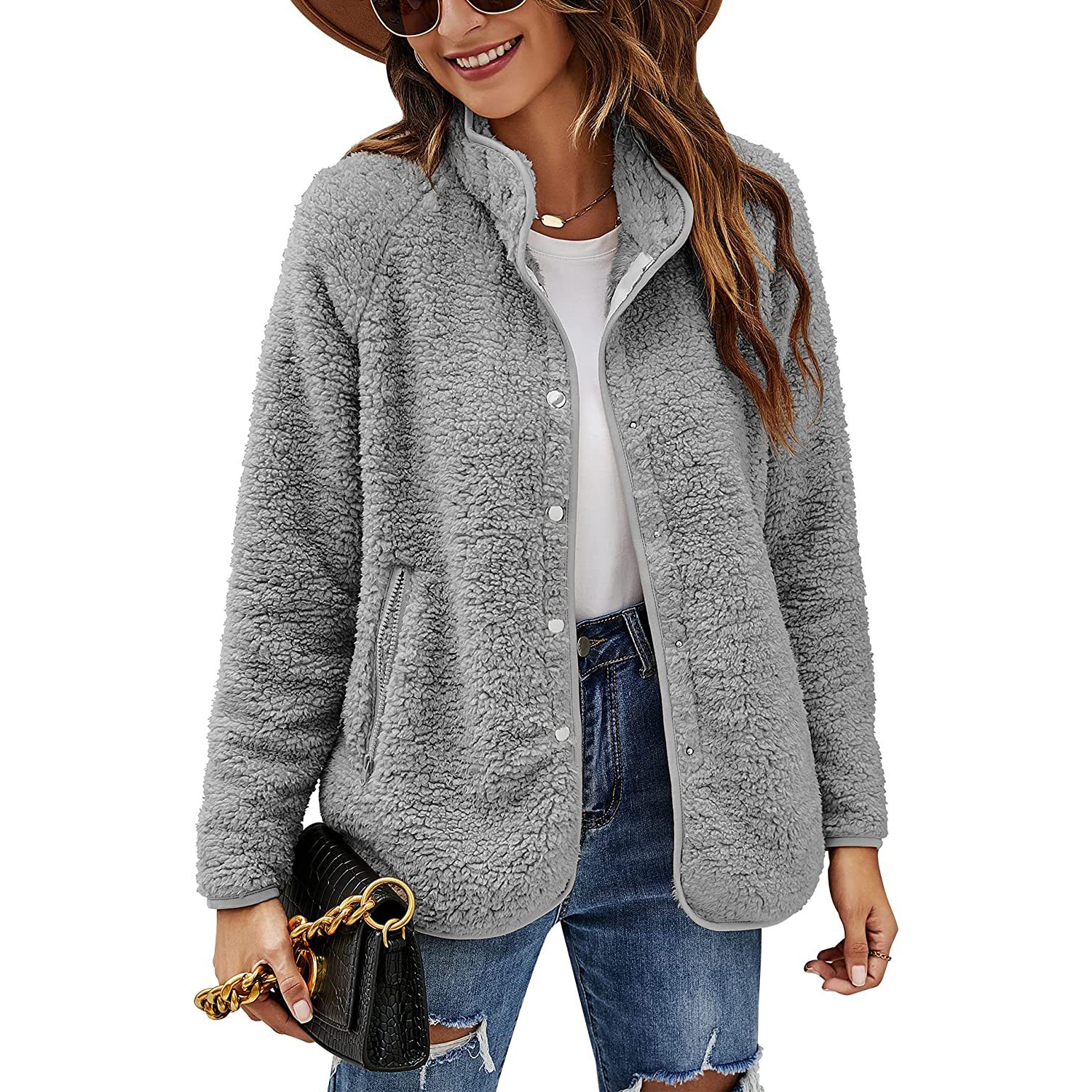 Warm Long Sleeve Cardigan Coat Lapel Button 4
