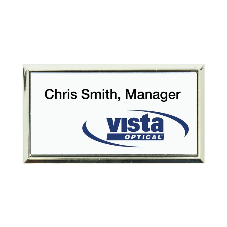 Plastic Framed Badges Square Corners (1.5"X3") (Screened & Engraved)