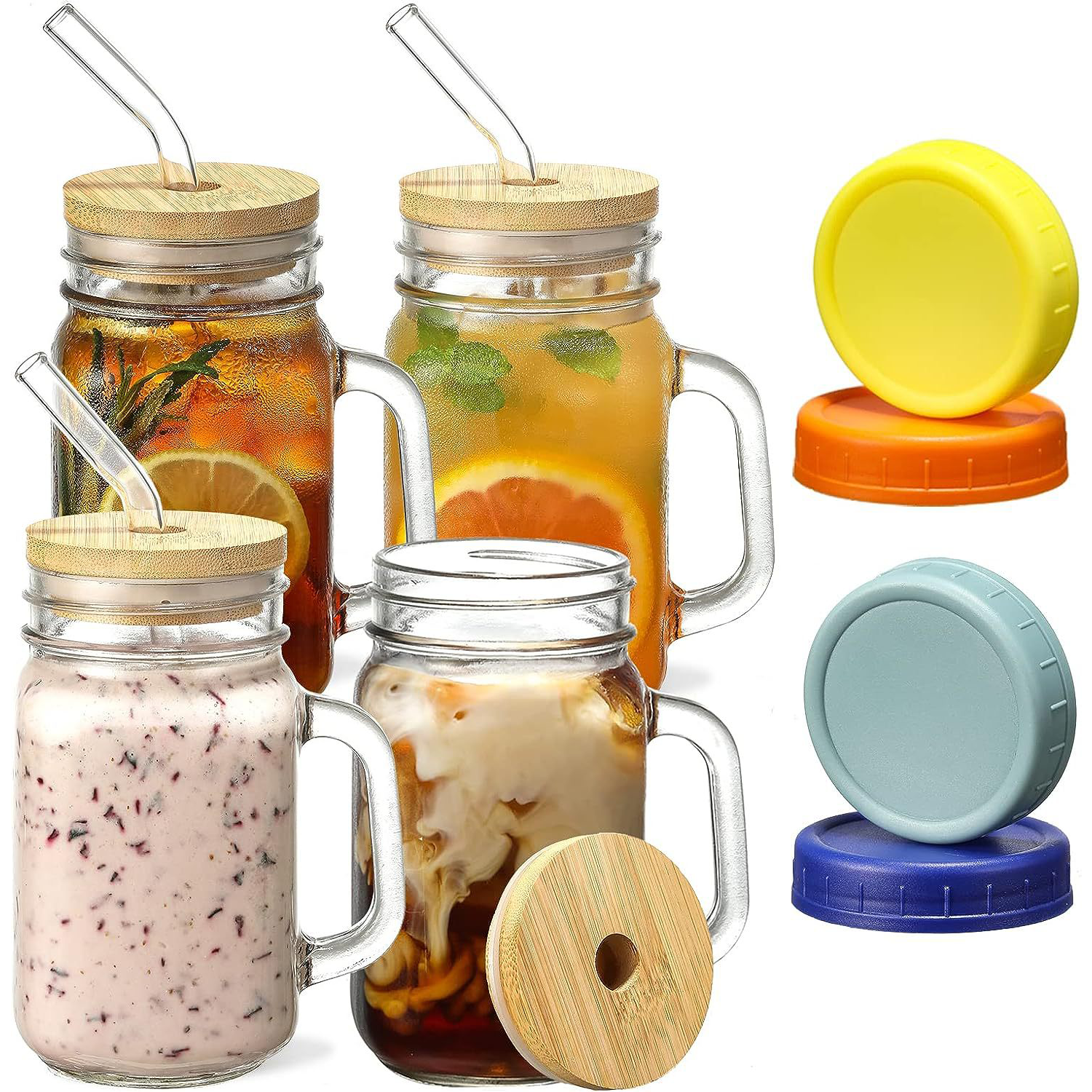 16oz BPA Free Clear Glass Jar w/ Straw 4