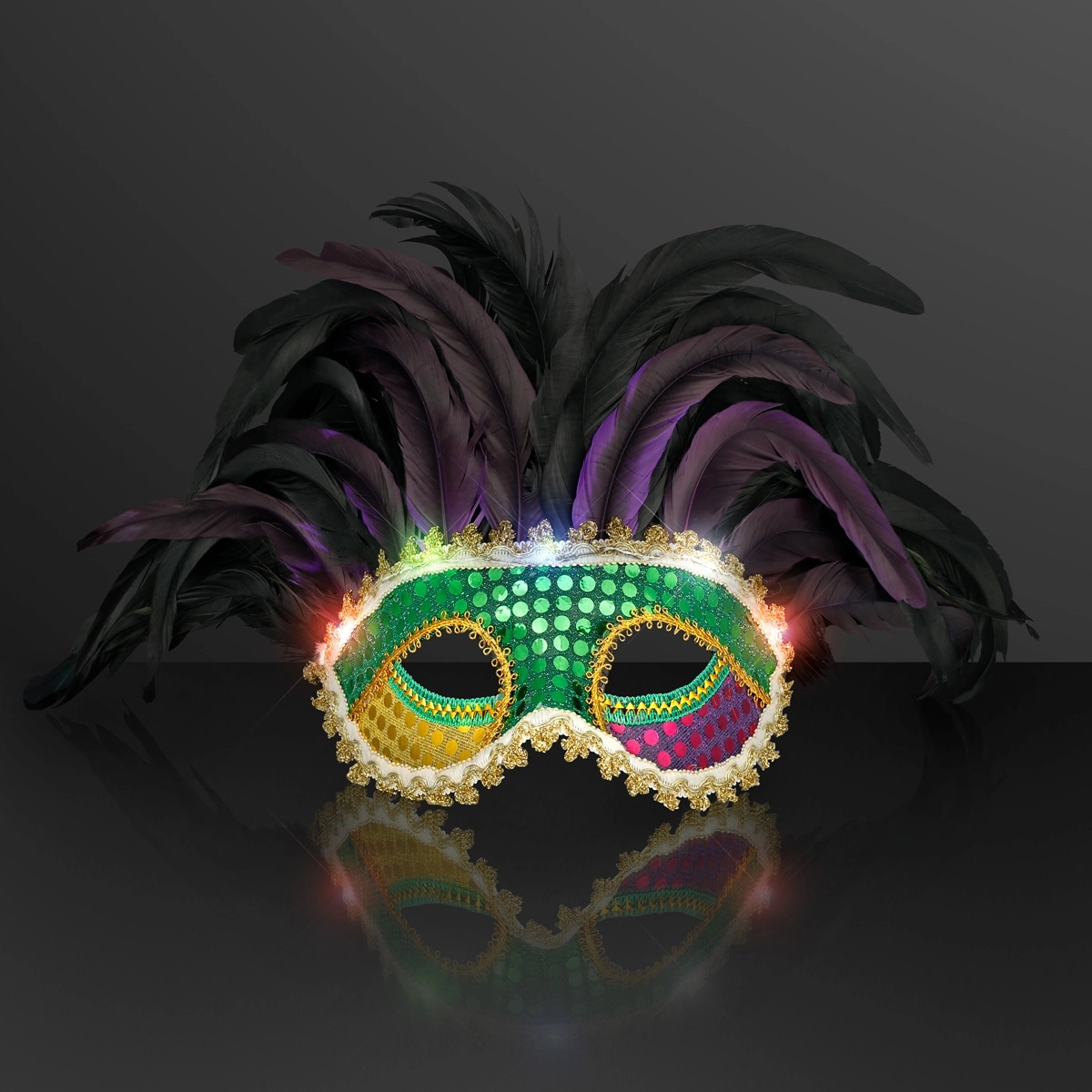 Light Up Mardi Gras Masks, Festive Feathers 2
