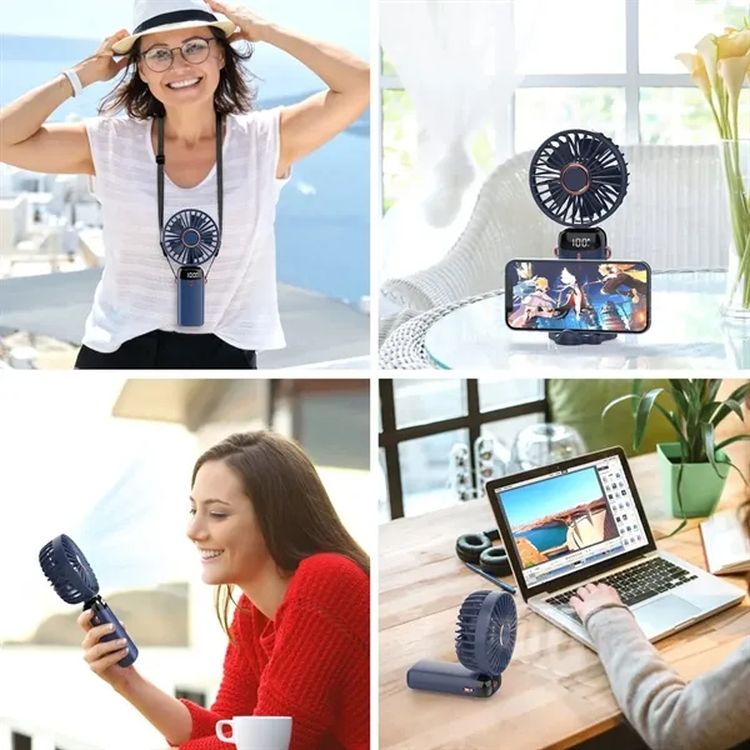 Digital Display Hanging Neck Fan with Phone Stand 3