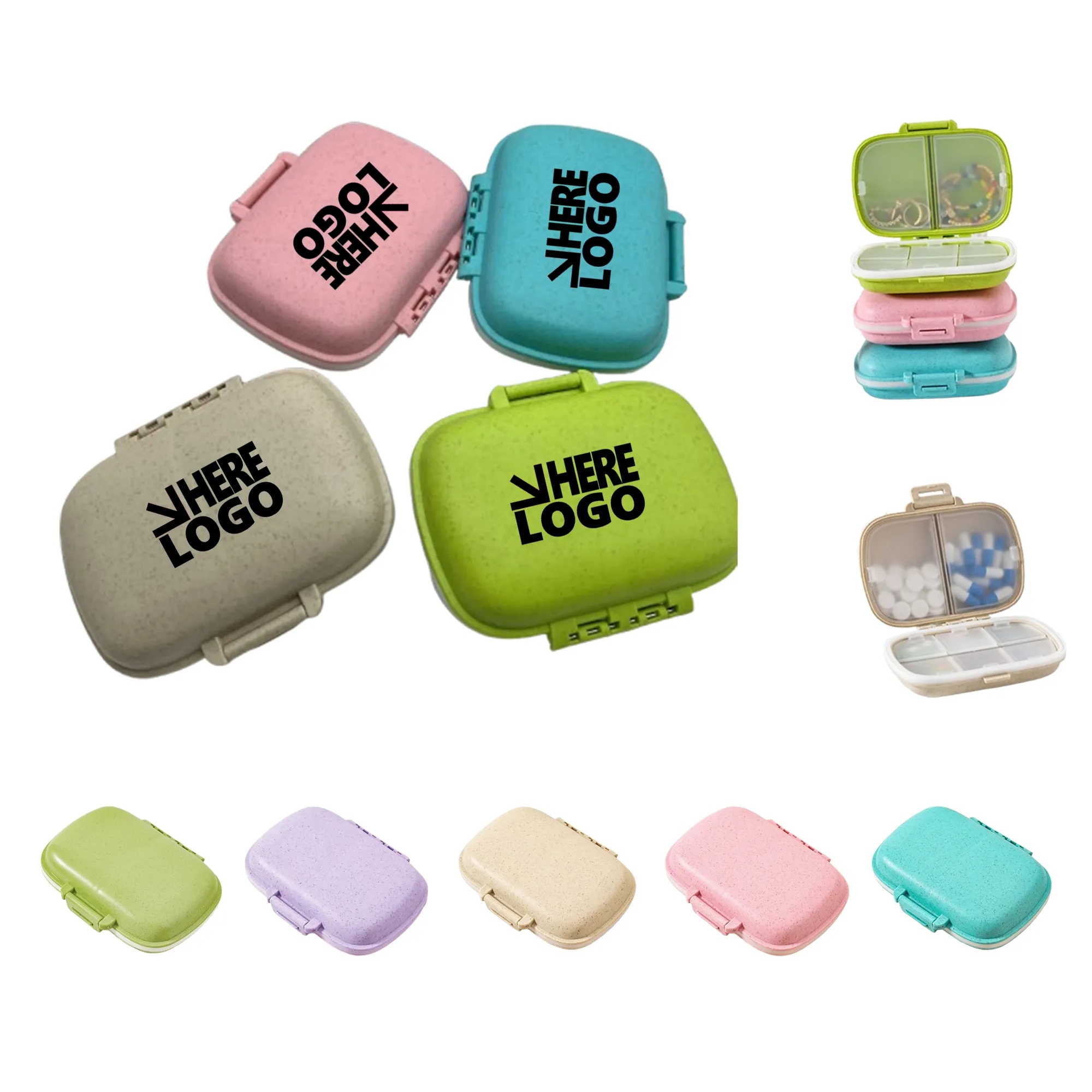 Mini Travel 8 Compartments Eco Wheat Straw Daily Pill Box 6