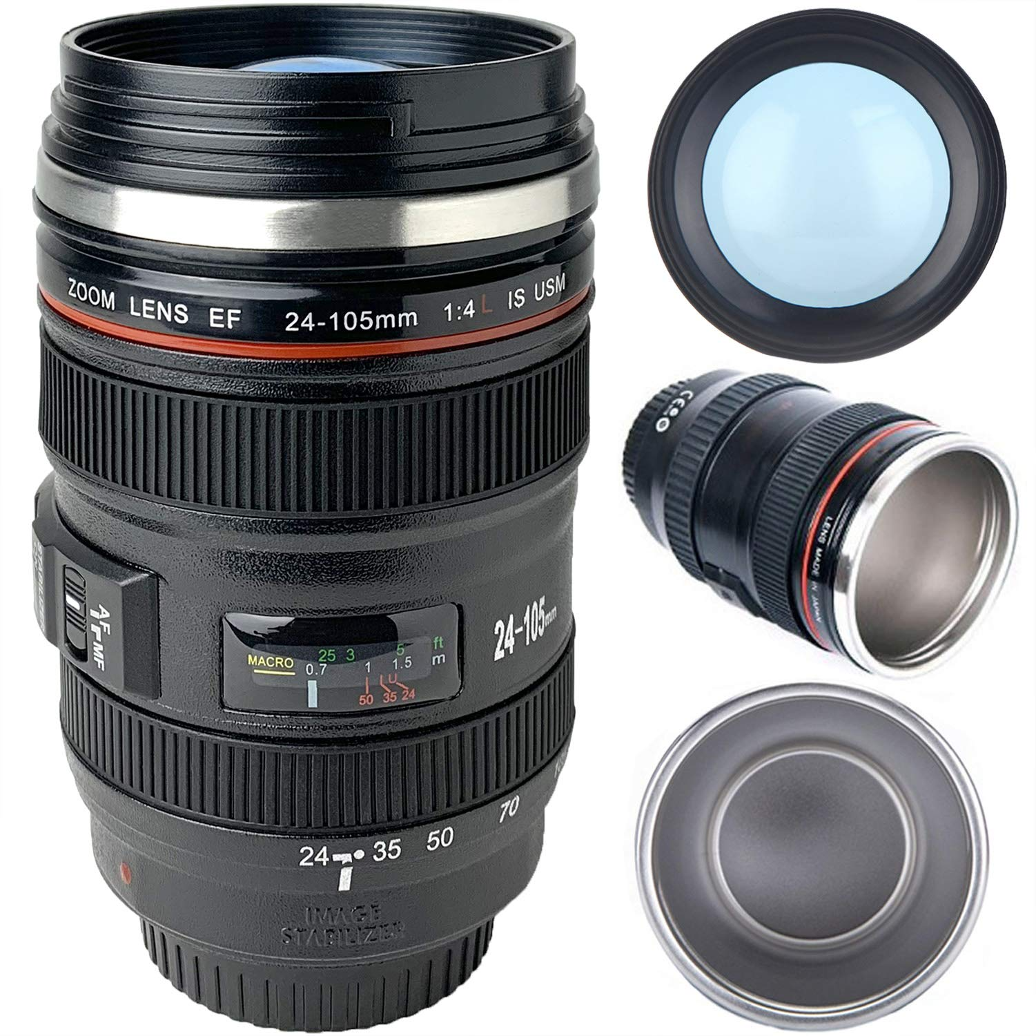 Stainless Steel Camera Lens Coffee Mug With Lid 3