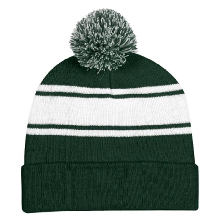 Two-Tone Knit Pom Striped Beanie With Cuff 6