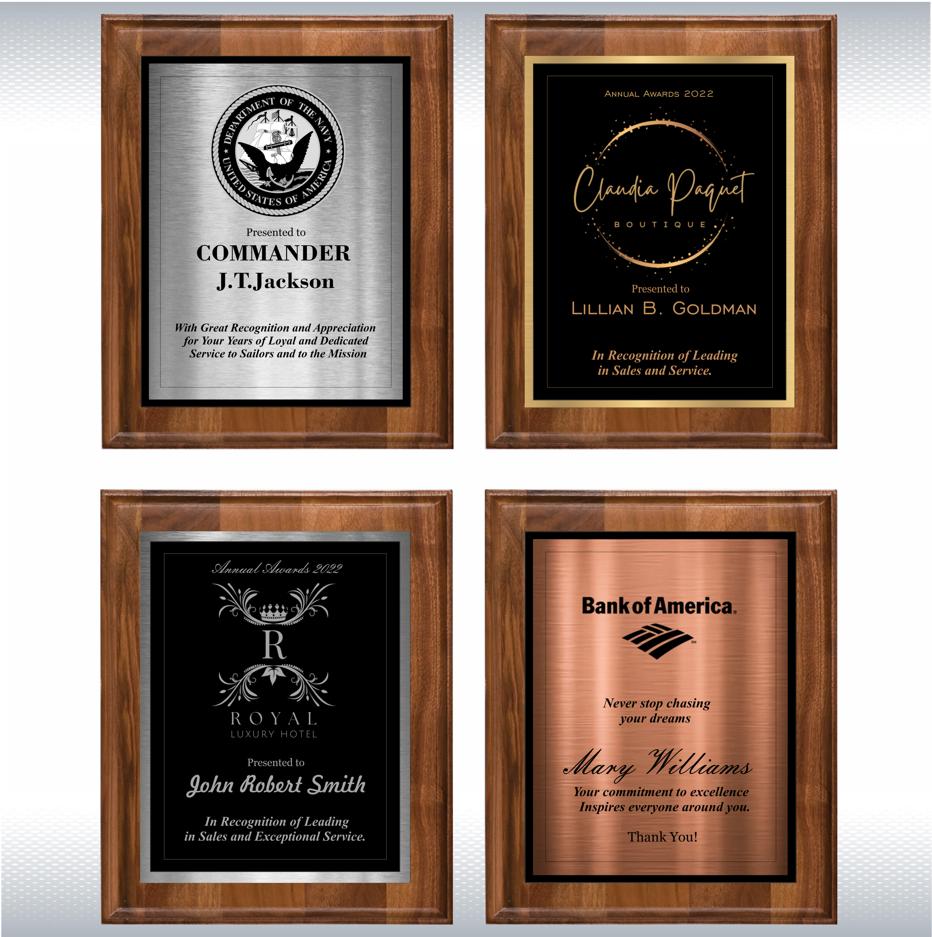 Walnut Wood Plaque w/Choice of Double Plate 6