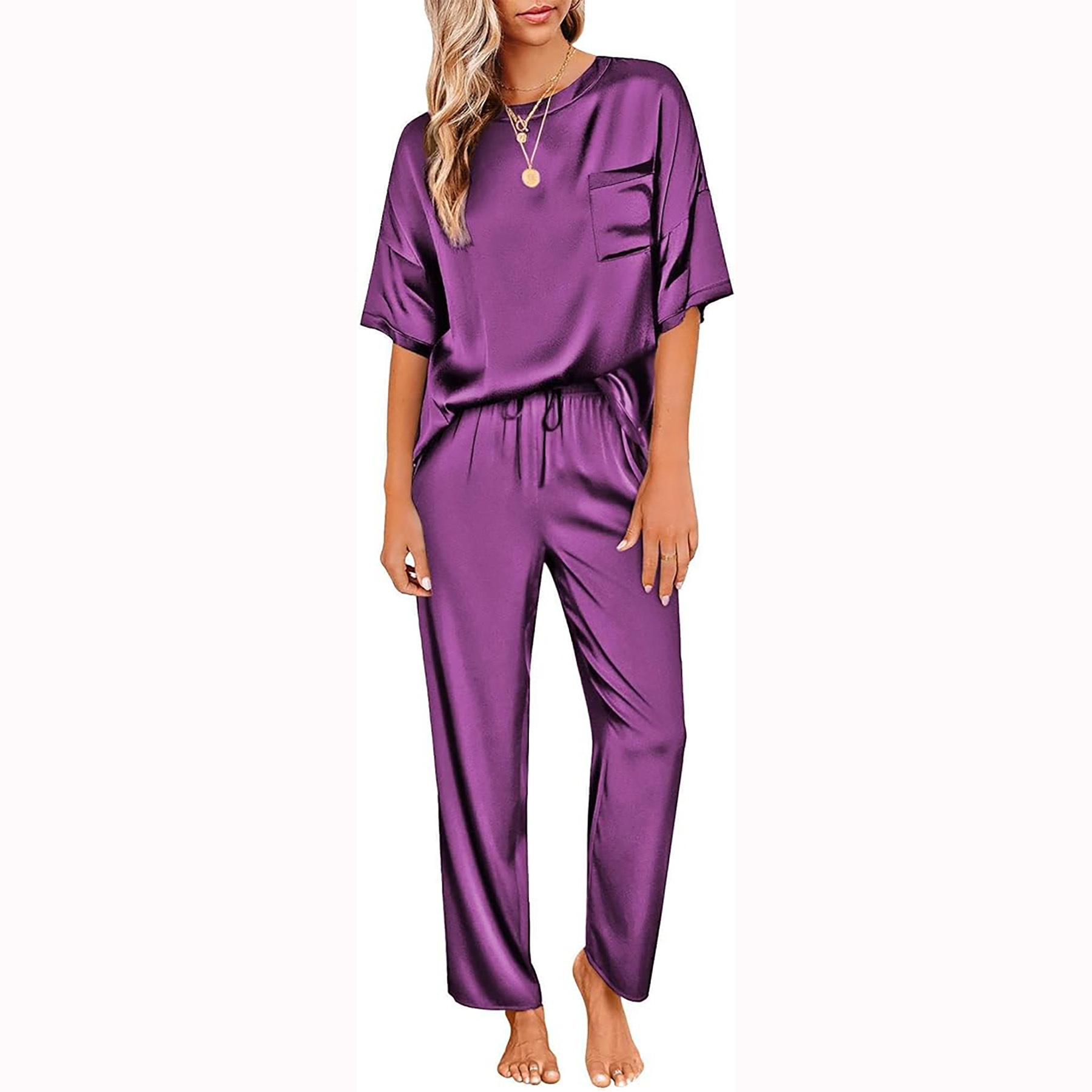 Womens Satin Silk Pajamas Set 11