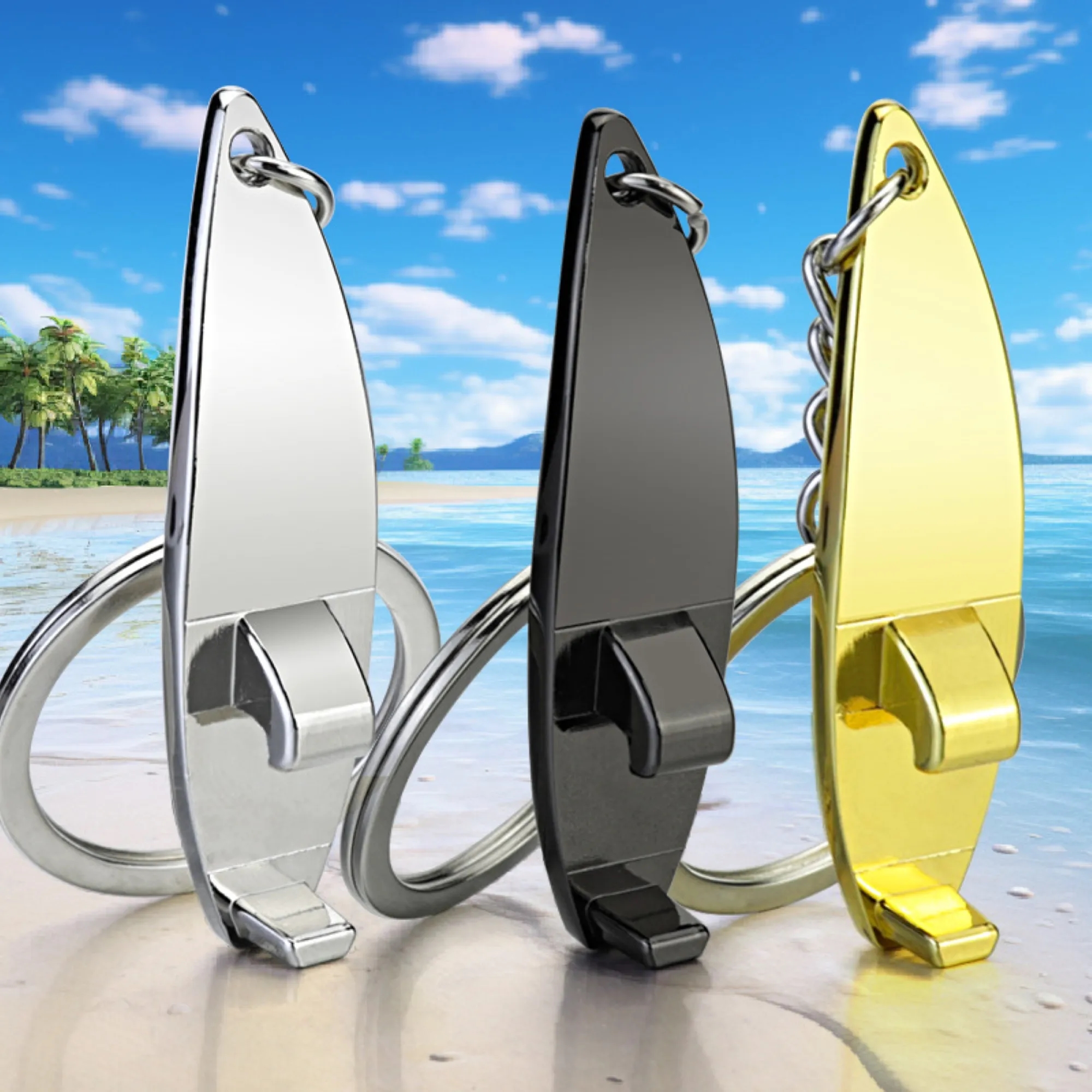 Surfboard Shaped Bottle Opener Keychain 3