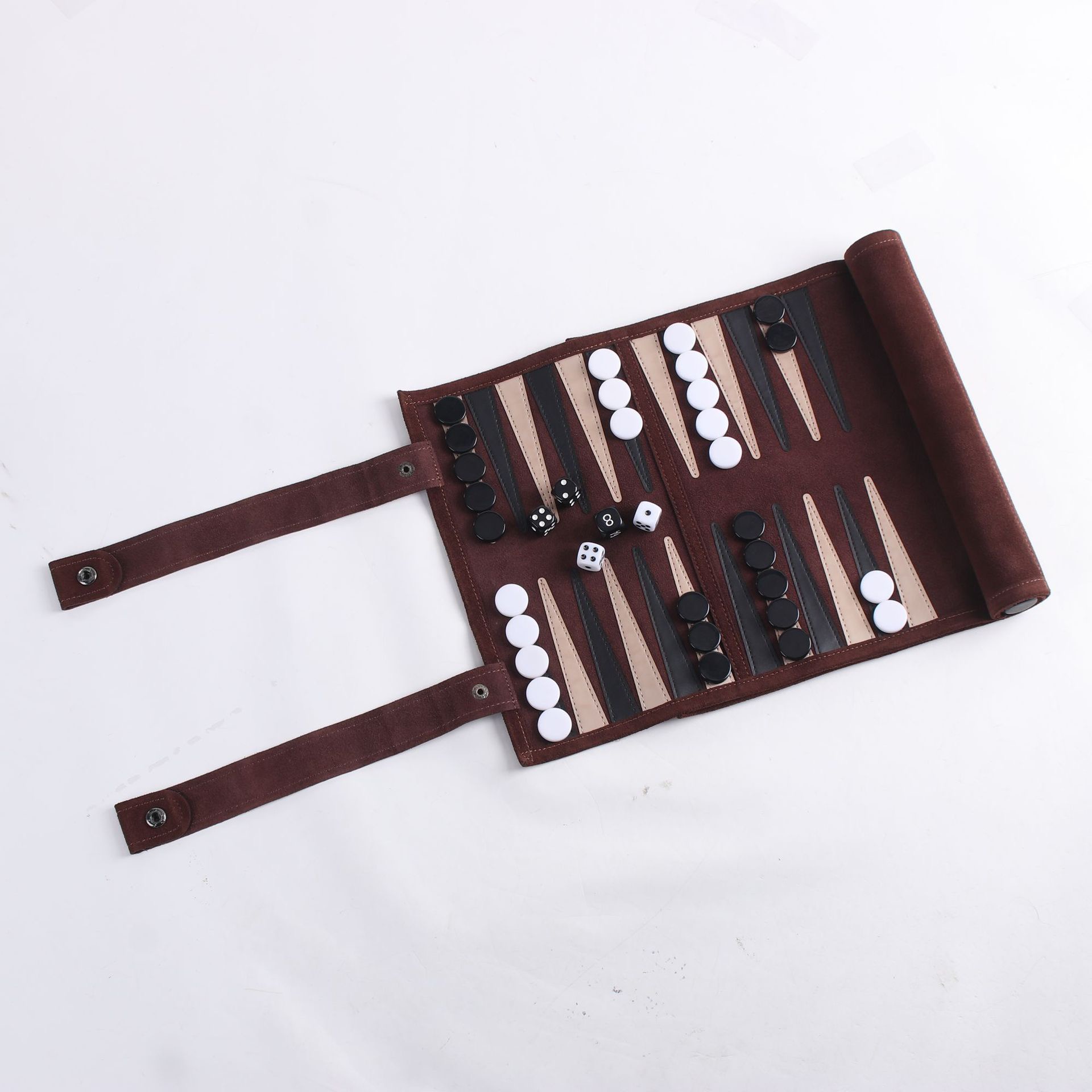 Suede Roll-Up Backgammon Travel Set with Logo 2