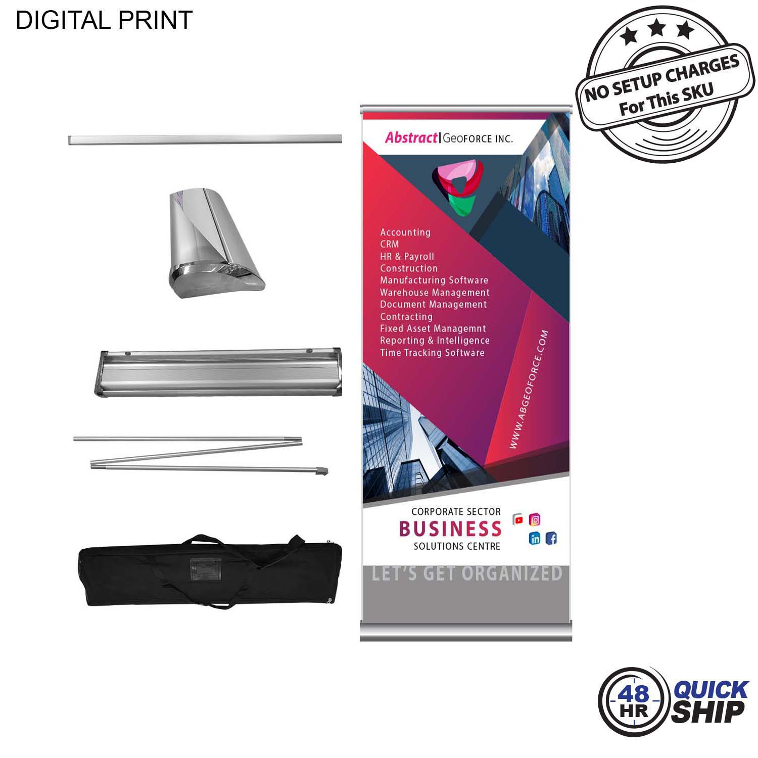48 Hr Quick Ship - Deluxe Wide Base Retractable Pull Up Banner with Graphics, 33.5x79, NO SETUPS 2