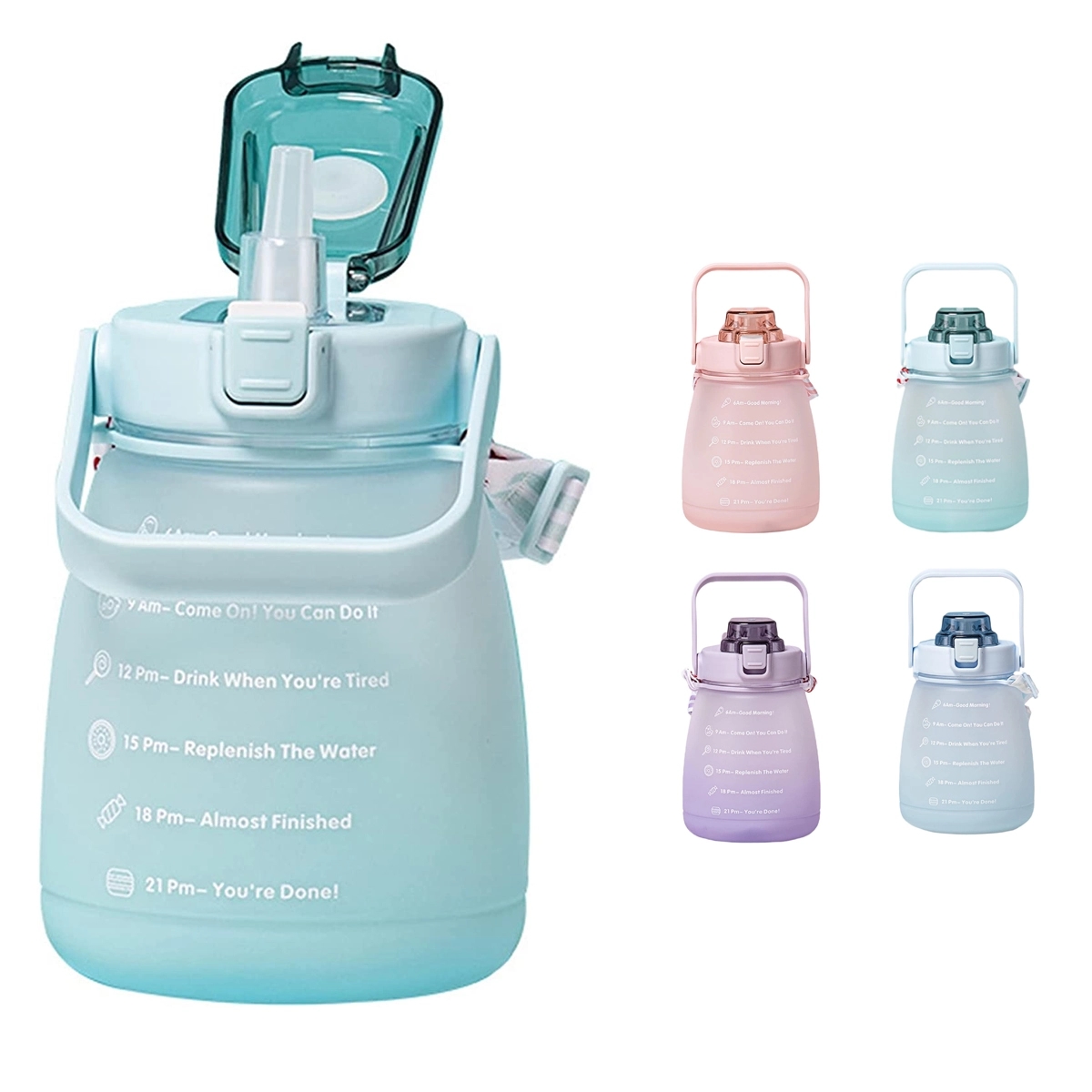 Big Belly Water Bottle With Straw Strap And Time Marker 3
