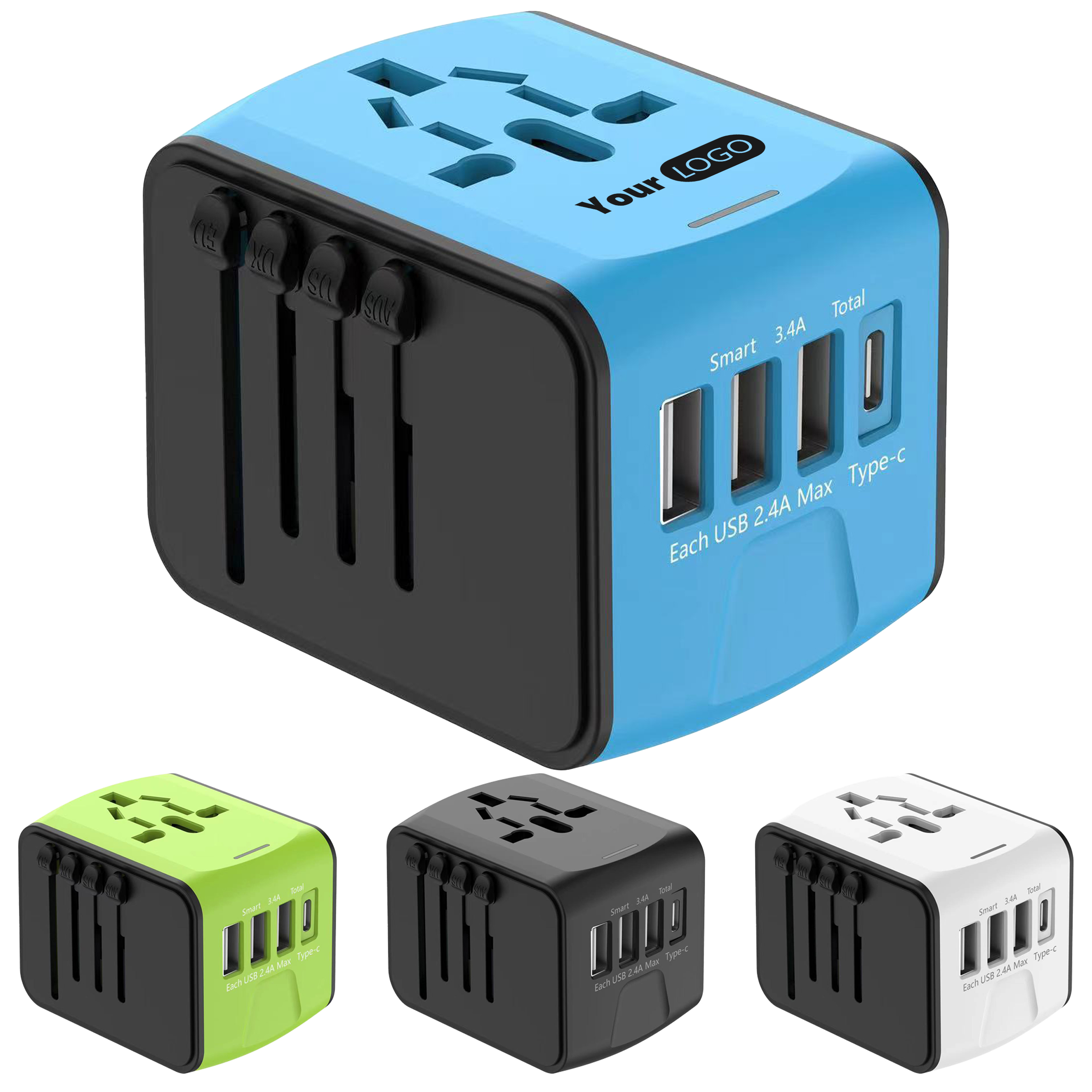 Plastic Universal Travel Adapter With Usb/Type-C 2