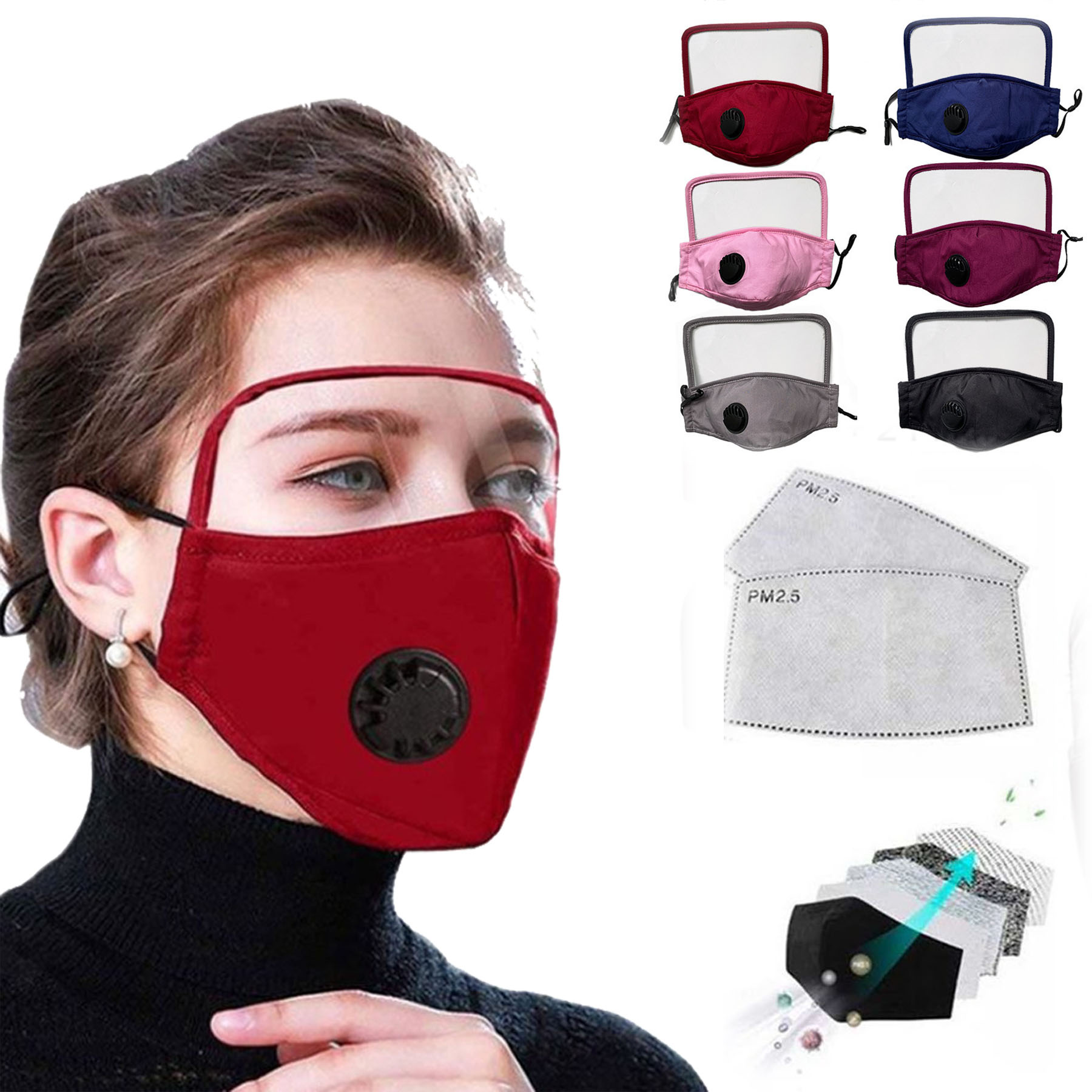 Cotton Face Mask With Valve & Eye Shield 2