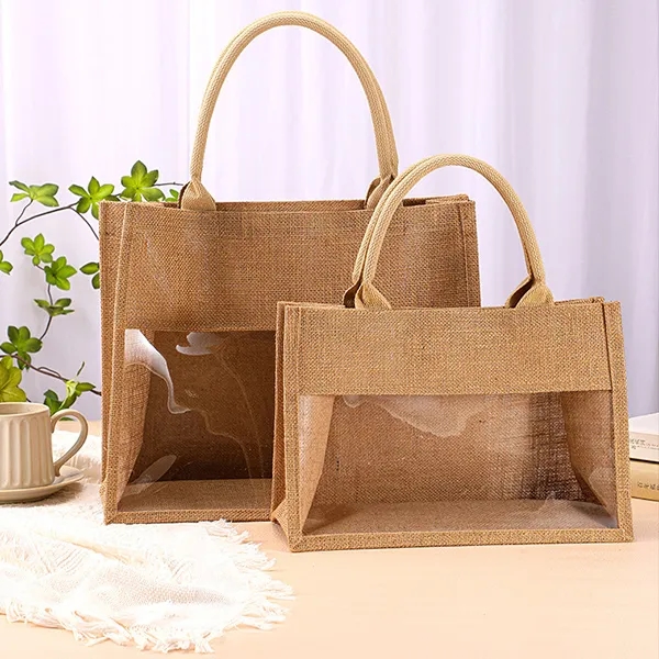 Burlap Jute Tote Bag With PVC Window 4