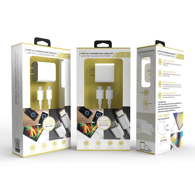 USB-C Cables & Wall Charger Sets - 4' 2