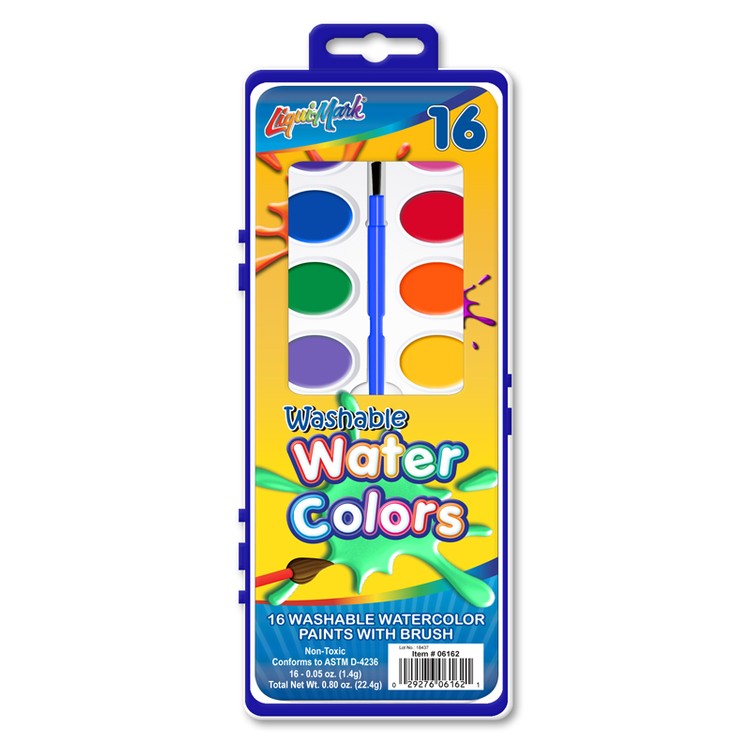 16 Color Washable Watercolor Paint Set w/ Brush