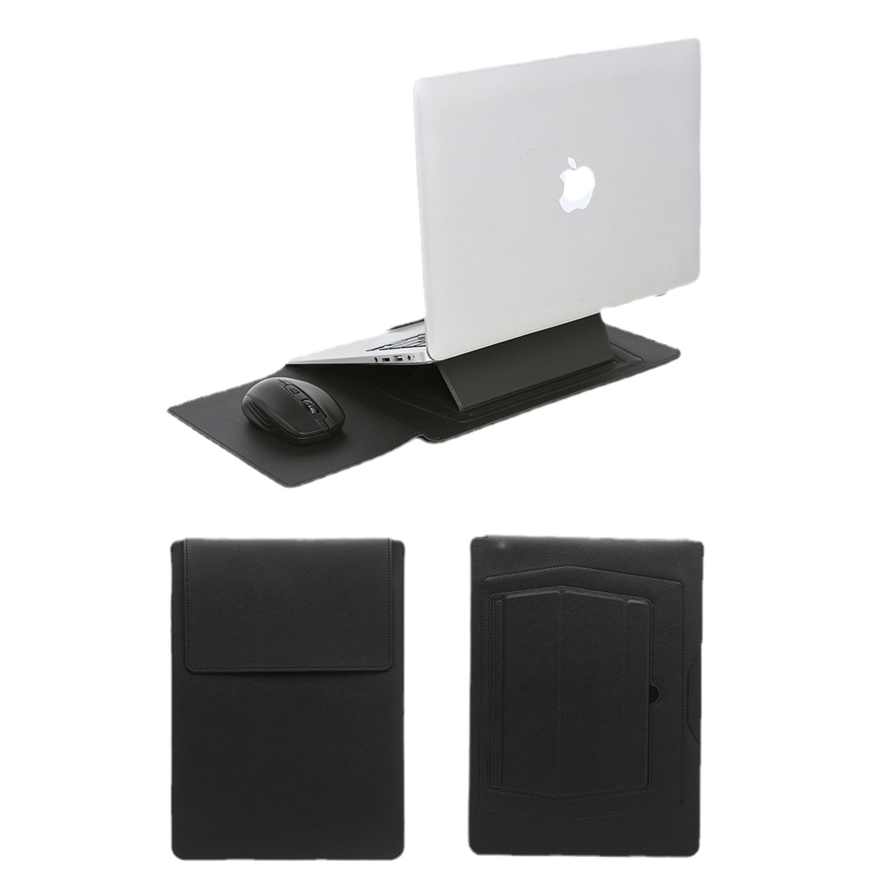 13" PU Leather Laptop Stand Protective Sleeve W/ Mouse Pad 7