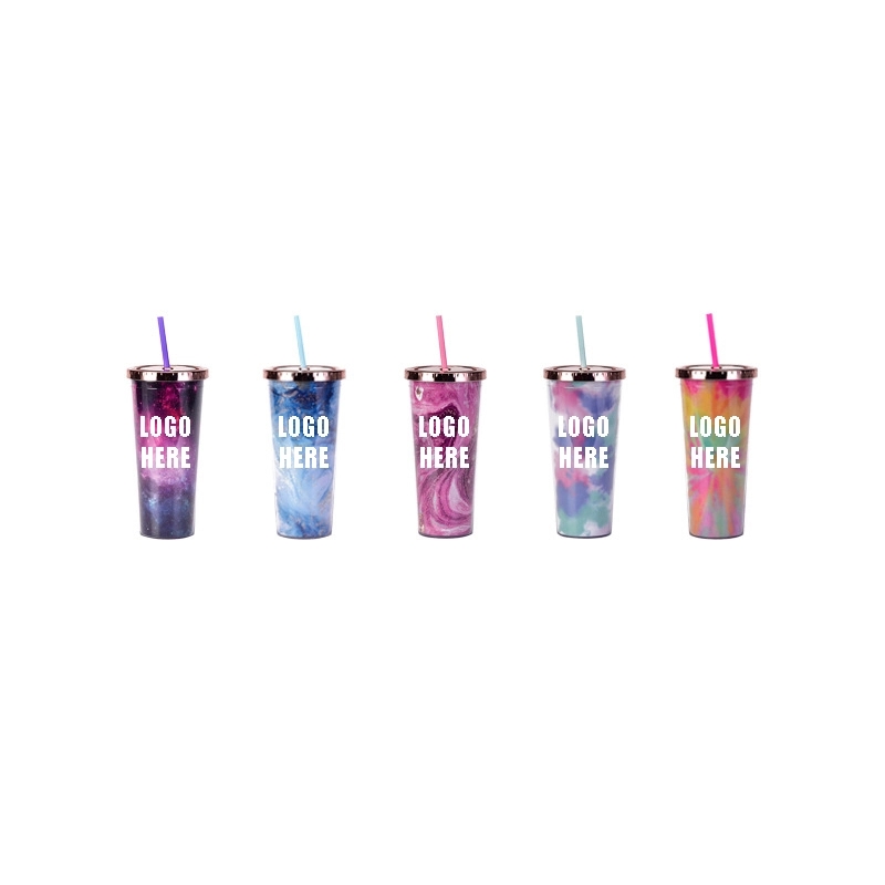 Custom 24 oz Transparent AS Plastic Tie dye Straw Tumbler 5