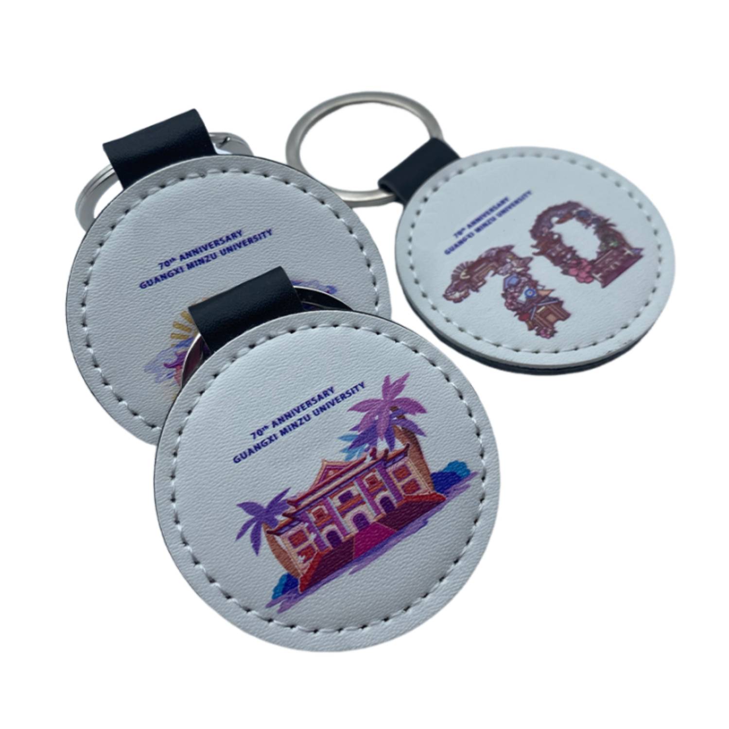 Round PU Keychain with Metal Ring 6