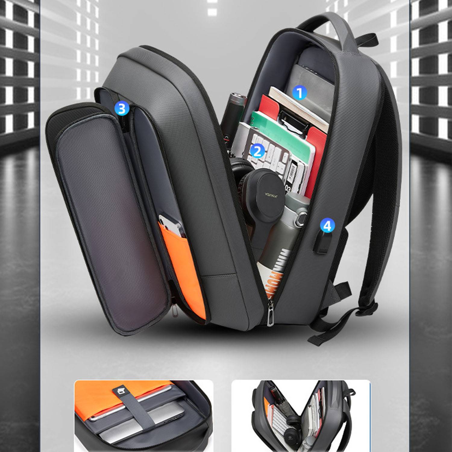 Oxford men's computer backpack with charging port 3