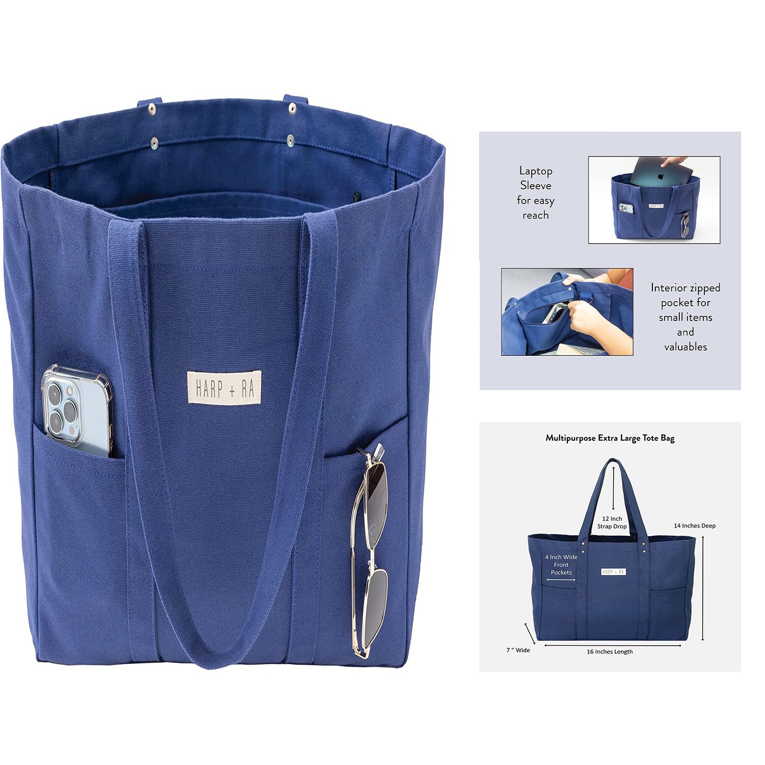 16 x 7 x 26 Inches Large Canvas Tote Bag 2