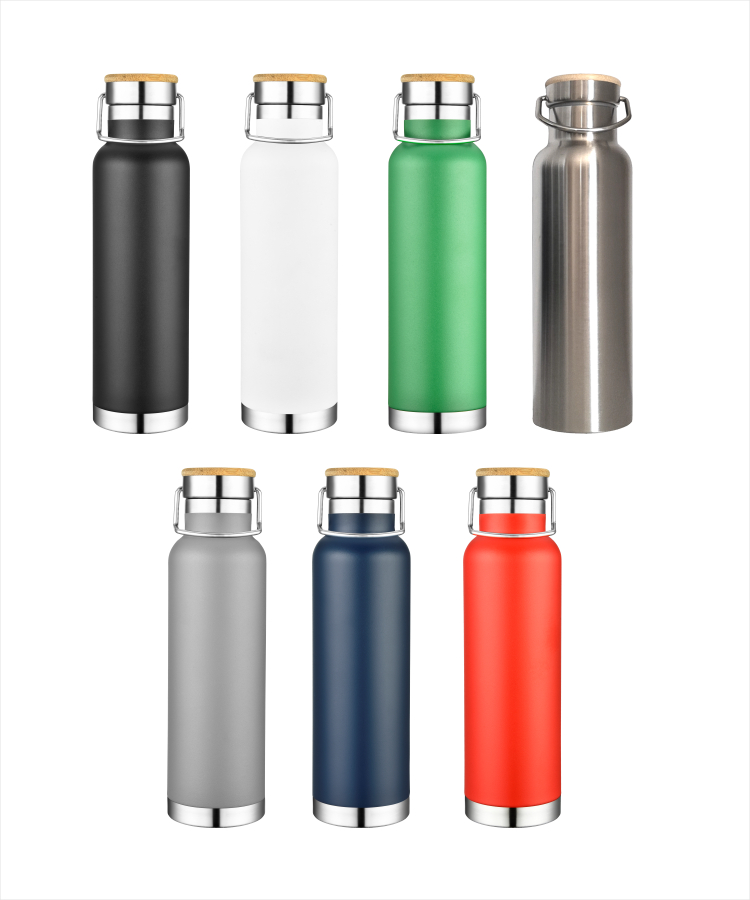 22oz Double Wall Stainless Steel Vacuum Insulated w/ Bamboo, custom water bottle with logo imprint 3