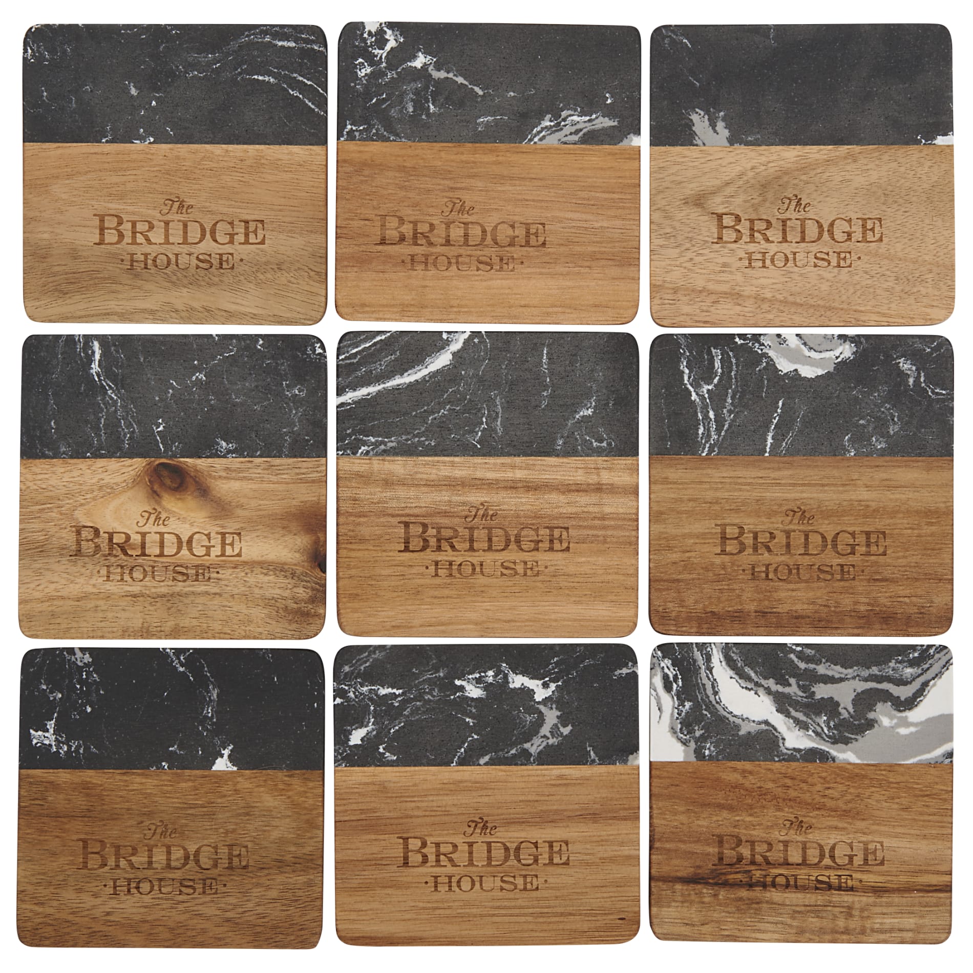 Black Marble and Wood Coaster Set 10